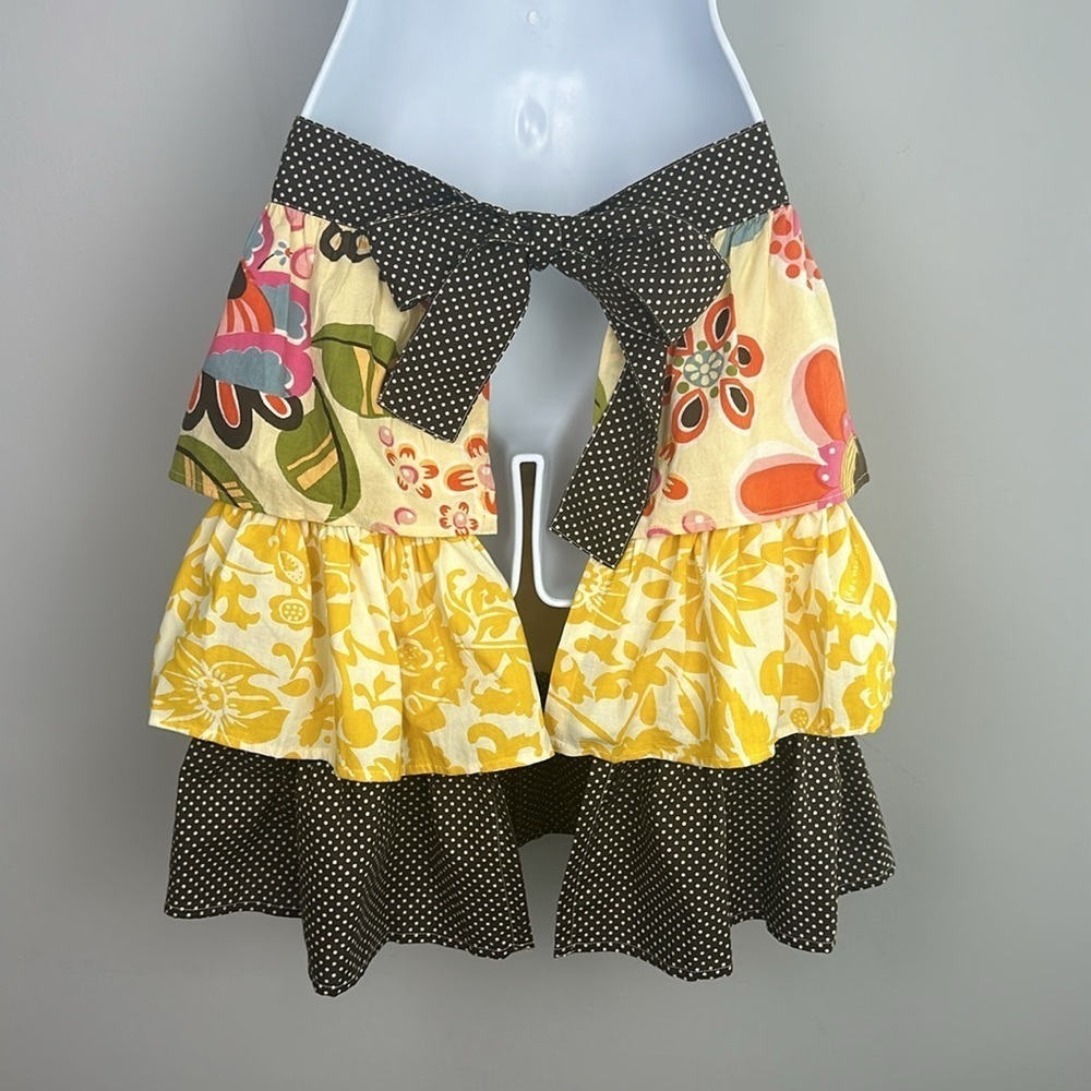 NWOT Vintage Pier 1 Bohemian Ruffle Tiered Apron Colorful Art to Wear OS Tie Bow - Picture 11 of 16